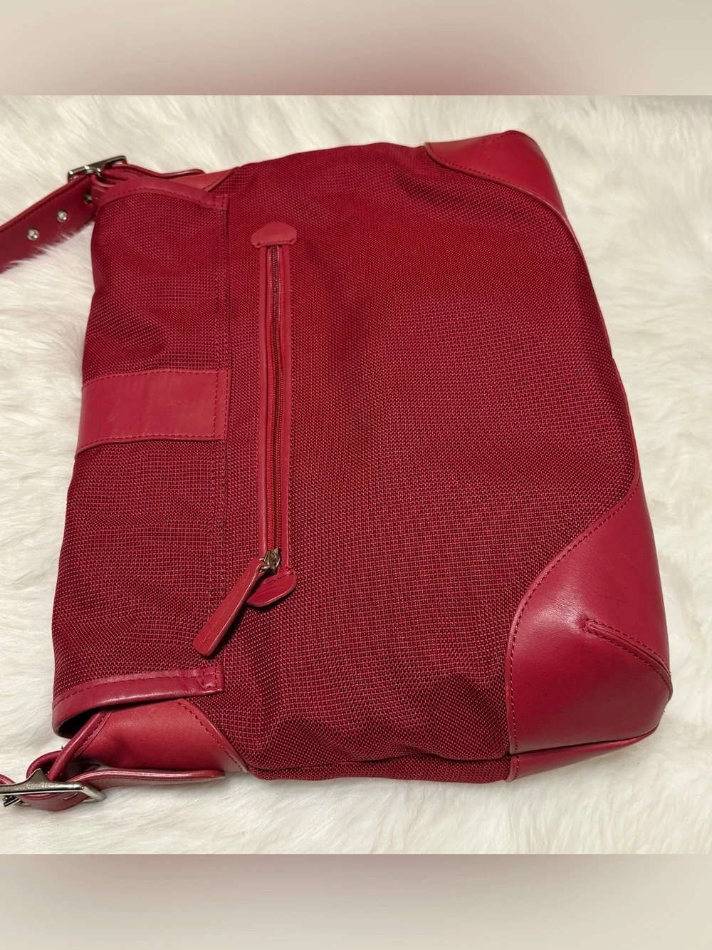 L.L. Bean Buckle Crossbody Messenger Bag Canvas with Leather Trim